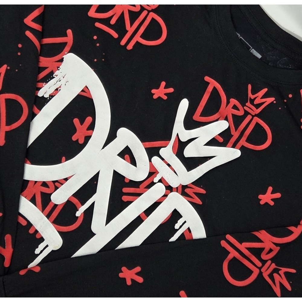 OG Hustle Long‎ Sleeve Black Red Drip All Over Print T-Shirt Men's Size Medium